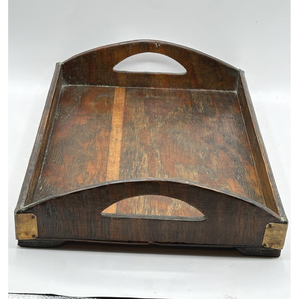Large Wooden Serving Tray Dark Patina Lightweight Decorative 10 X 14 X 2" Footed